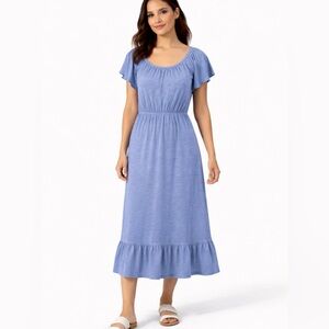 Lilla P Blue  Ruffle Hem Short Sleeve Midi Dress Sz S💚